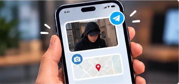 Телефон с фото из Telegram и картой